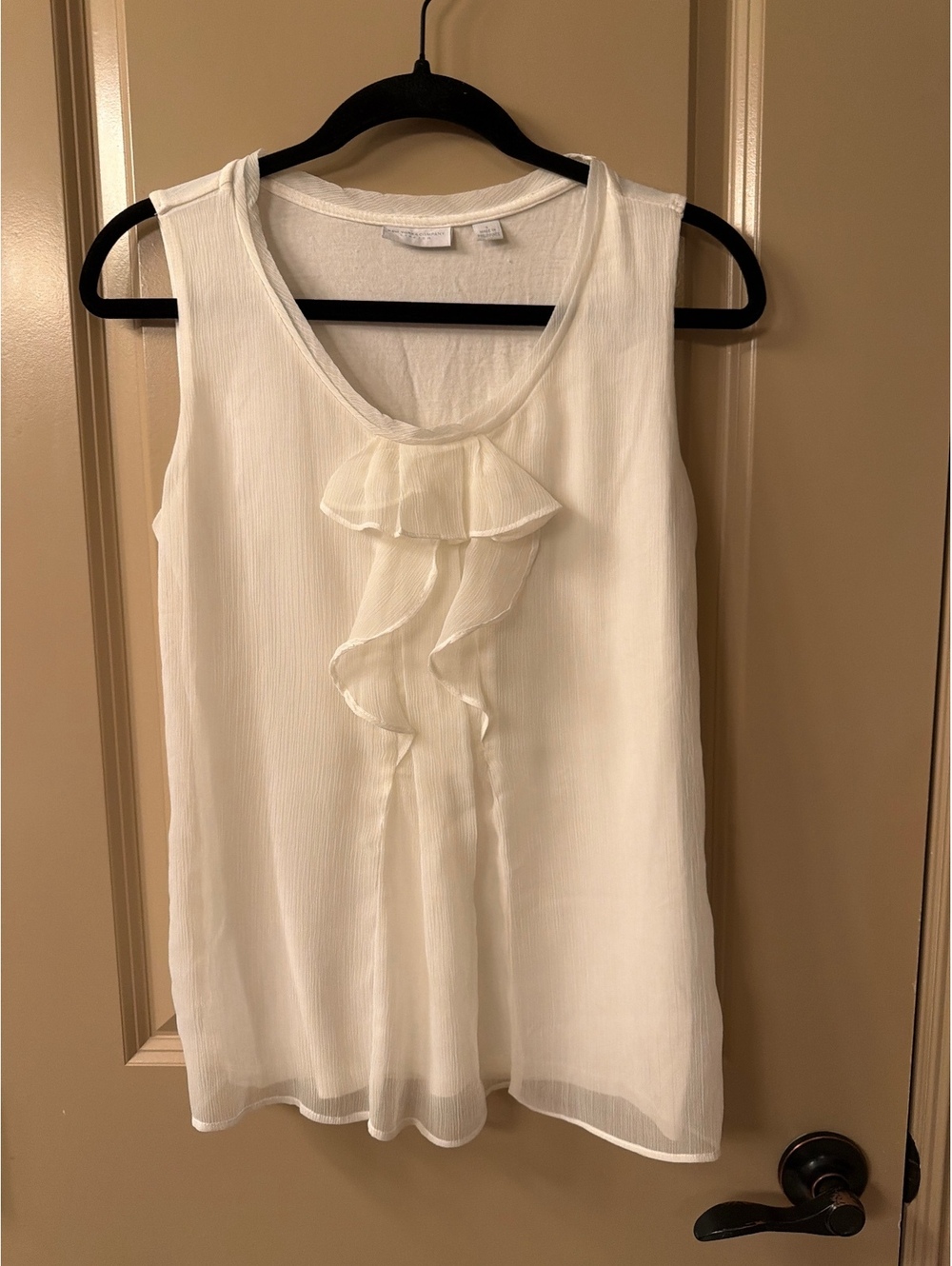 New York & Co White Sleeveless Ruffle Front Blouse Top
